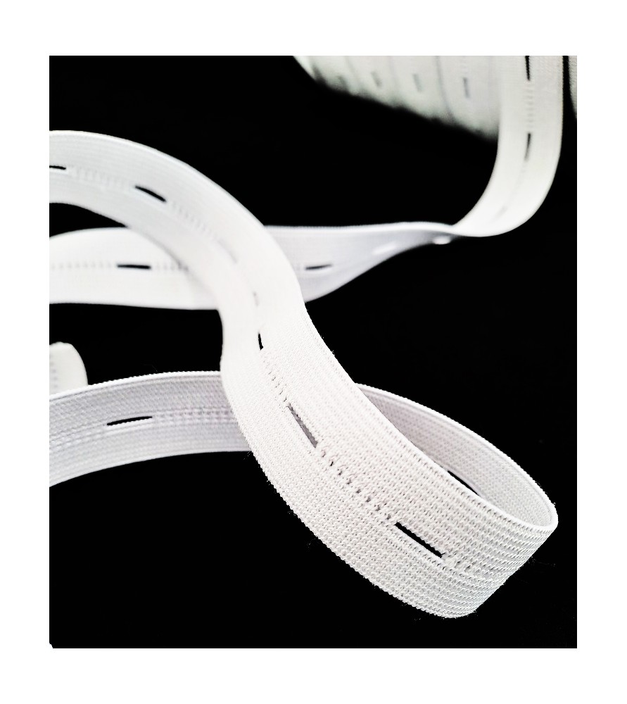 19 mm - Ruban élastique boutonnière blanc  Pour régler vos vêtements à  votre taille avec élastique rallonge bouton